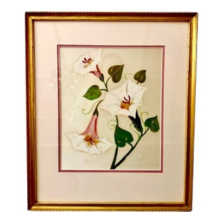 Original Art, Morning Glories, Custom Framed Art Painted on Silk For Sale