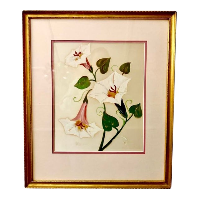 Original Art, Morning Glories, Custom Framed Art Painted on Silk For Sale