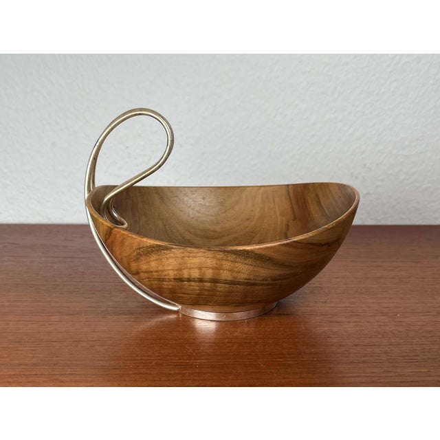 Mid-Century Modern Teak and Silver Plated Metal Bowl from Grasoli, Italy, 1960s, in Very Good conditions. Designed 1960 to...