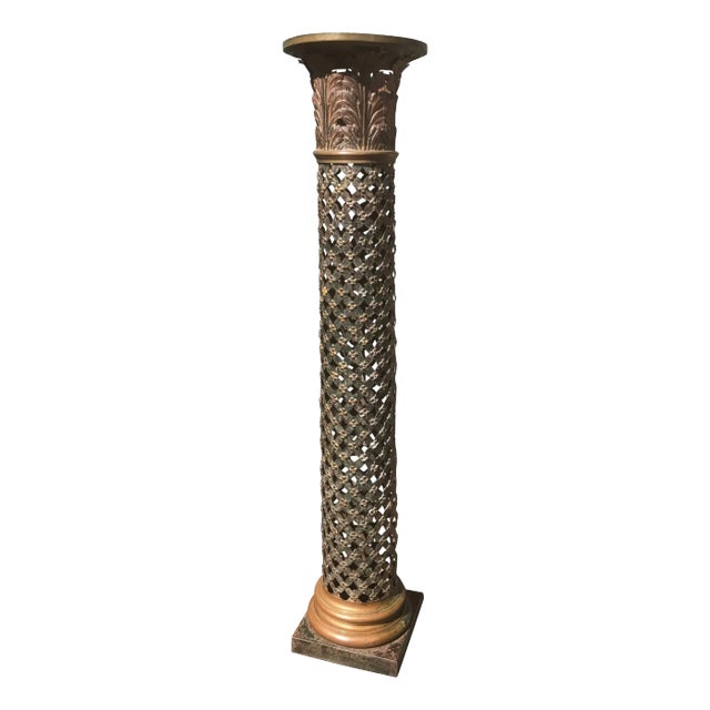 French Painted and Gilt Tole Column with Corithian Capital For Sale