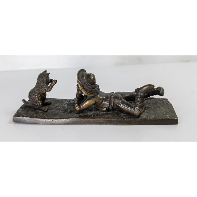 19th Century French Bronze of a Boy Fascinated by a Cat, Signed Durand For Sale - Image 4 of 11