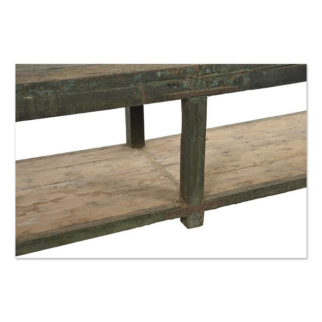 Large Teak Worktable with Green Patina For Sale - Image 3 of 6