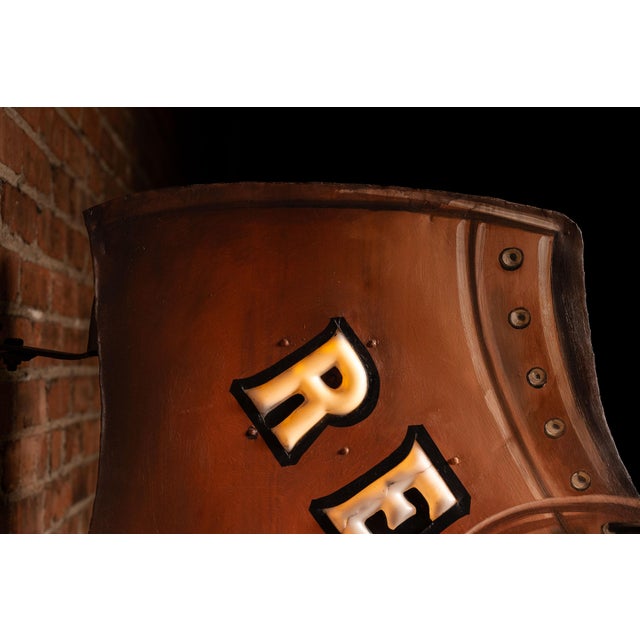 Vintage Double-Sided Boot Form "Repairing" Illuminated Trade Sign For Sale - Image 4 of 15