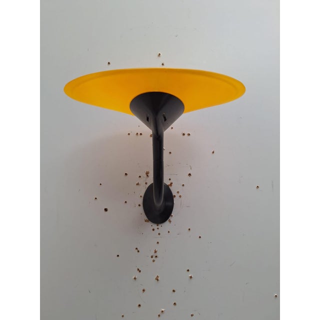 Postmodern Wall Lamps in Red and Yellow Satin Glass with Black Lacquered Metal Structure, Italy, 1980, Set of 2 For Sale - Image 13 of 17