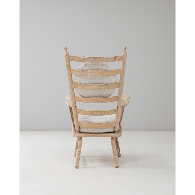 French 20th Century French Spindle-Back Oak Armchair with Bouclé Cushions For Sale - Image 3 of 18