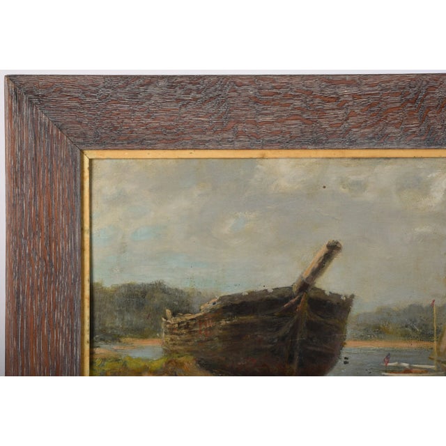 Coastal Antique Coastal Sailboat Coast Marine Oil Painting Beach Shipwreck For Sale - Image 3 of 9