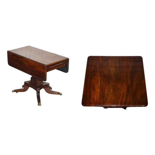 Antique English Pedestal Pembroke Drop Leaf Table with Drawer, 1820s For Sale