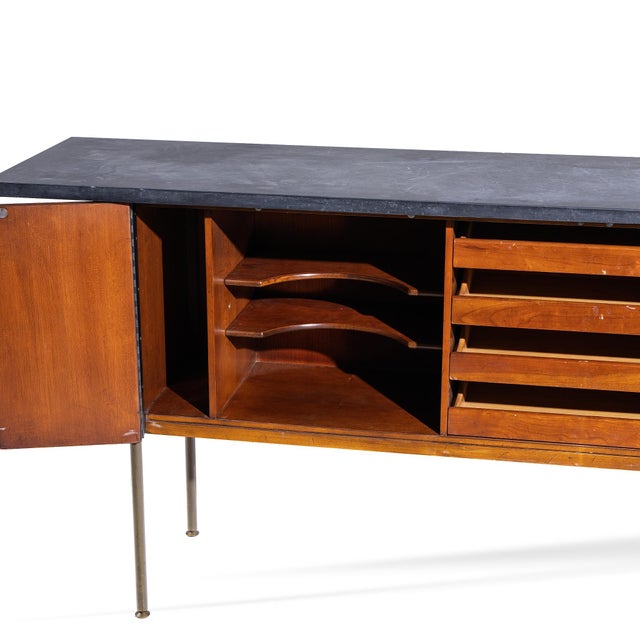 Wood Milo Baughman for Directional Mid Century Walnut, Slate and Brass Console Credenza For Sale - Image 7 of 9
