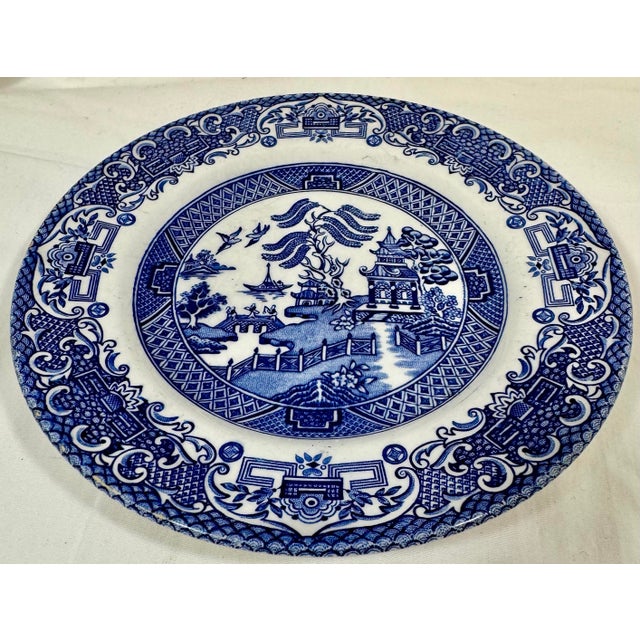 Vintage Blue Old Willow Dessert Plate by English Ironstone Tableware, LTD - Made in Staffordshire, England - Circa 1970 For Sale - Image 4 of 11