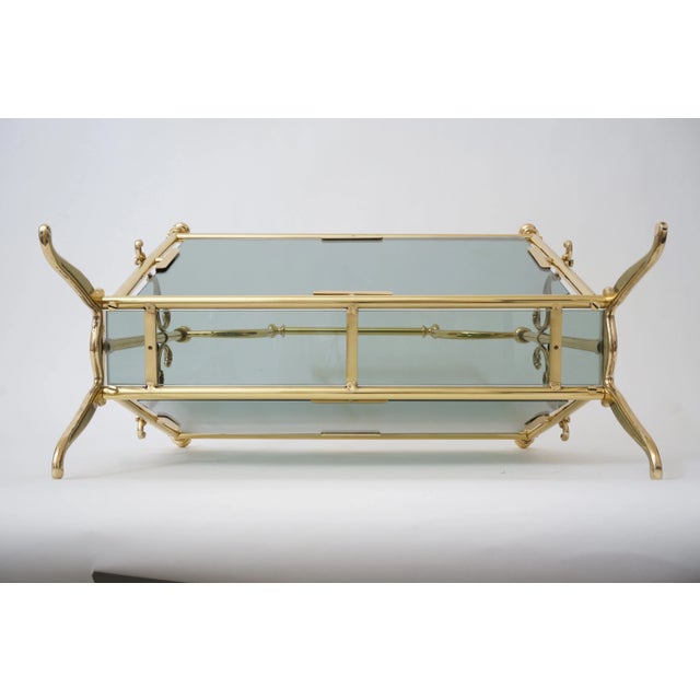 Mid-Century Maison Bagues Magazine Rack in Polished Brass and Blue-Gray Smoke Glass For Sale In West Palm - Image 6 of 11