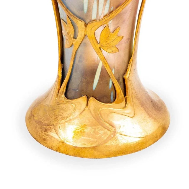 1900 - 1909 Art Nouveau Austrian Glass Vase with Tricolore Decoration and Metal Mount, 1900s For Sale - Image 5 of 6