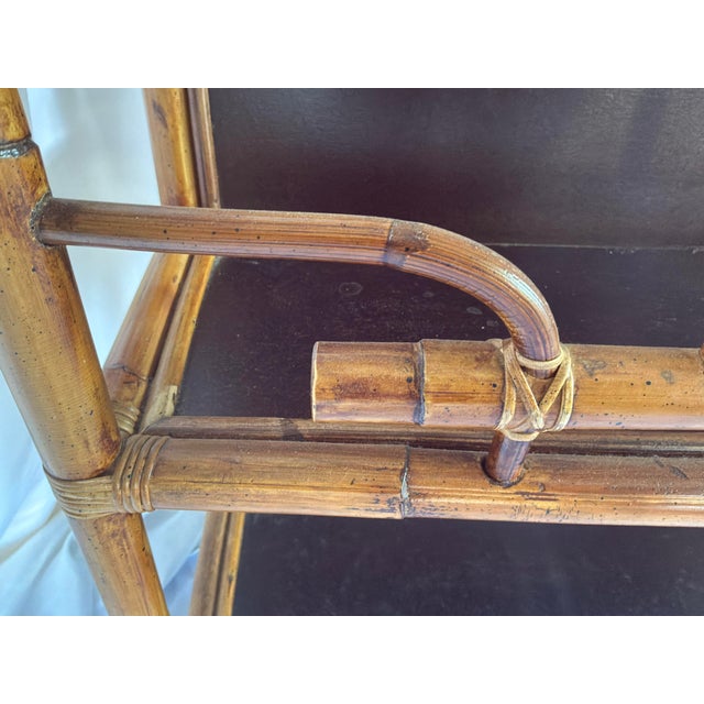 Vintage Faux Bamboo Bar Cart/Magazine Rack With Ebonized Wood Shelves For Sale In Dallas - Image 6 of 13