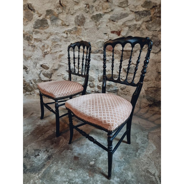 Set of Antique Napoleon III Chairs in Ebonized Wood with Upholstered Seat For Sale - Image 6 of 18