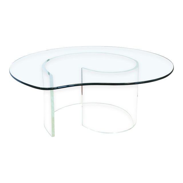 Vintage Vladimir Kagan Style Snail Lucite Glass Mid Century Modern Coffee Table For Sale