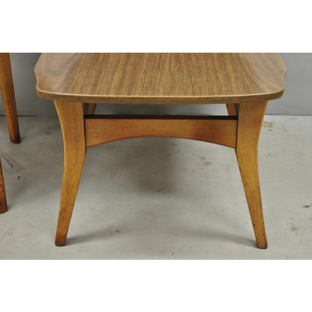 Vintage Mid Century Modern Walnut & Formica Round & Step Side Table Set - 2 PCS For Sale - Image 12 of 16