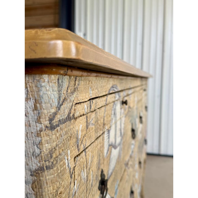GuildMaster Coastal Hand-Painted Grasscloth Fish Sideboard Credenza For Sale - Image 10 of 12
