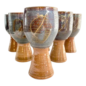Hand Made Studio Pottery Wine Goblets - Set of 6
