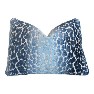 Designer Blue Animal Spot Velvet Feather/Down Pillow For Sale