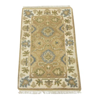 Oushak Rug 2′ X 3’3” Beige Wool Traditional Hand-Knotted Oriental Carpet For Sale