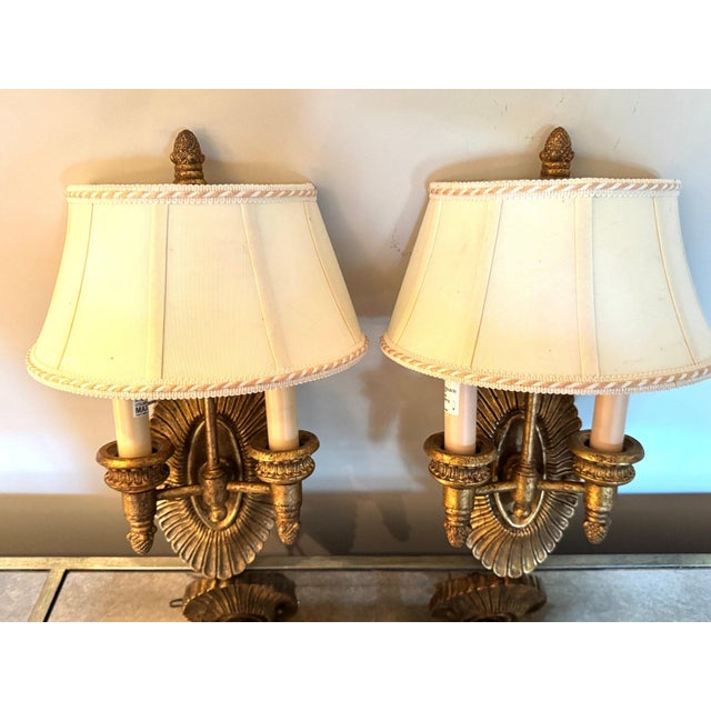 Late 20th Century Stunning Pair of Pasquale Miranda for Feiss Neoclassical Sunburst Gilt Wall Sconces For Sale - Image 5 of 10