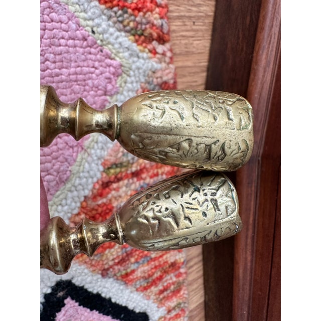 Art Nouveau Pair of Vintage Brass Candlesticks, Floral Engraved, C. 1960s For Sale - Image 3 of 6