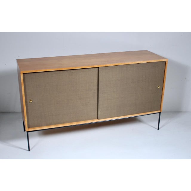 Wood Paul McCobb Planner Group Maple, Grasscloth & Wrought Iron Credenza, 1950s For Sale - Image 7 of 18