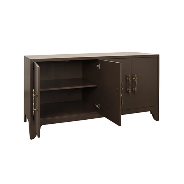 Worlds Away Matthew Izzo Home Grace Chocolate Brown Four Door Buffet With Brass Tassel Door Pulls For Sale - Image 4 of 11