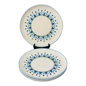 Vintage Mid-Century Modern Glazed Stoneware Alpine Swiss Dinner Plates- Set of 4