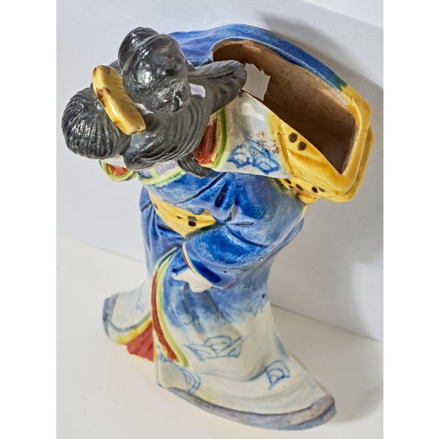 Ceramic Antique Japanese Ceramic Geisha Wall Vase For Sale - Image 7 of 9
