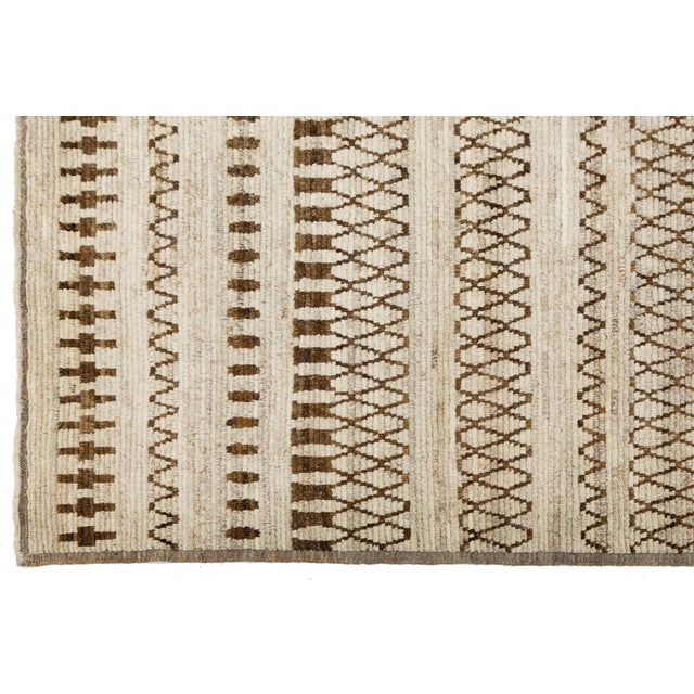 2020s 10 X 12 Modern Moroccan Wool Rug in Brown With Geometric Tribal Motifs For Sale - Image 5 of 11