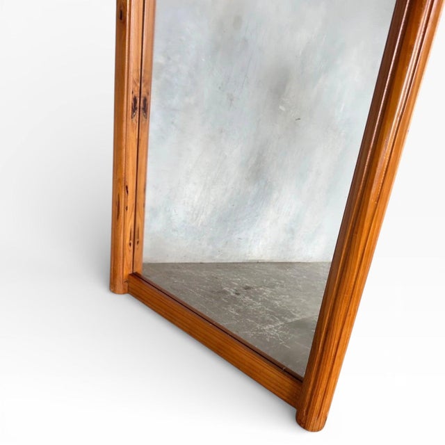 Large Antique English Rustic Pine Farmhouse Wall Mirror with Arched Wicker Panel For Sale - Image 9 of 10