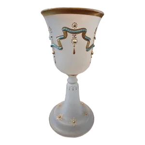 Antique Bohemian Glass Moser Opaline Jeweled Goblet