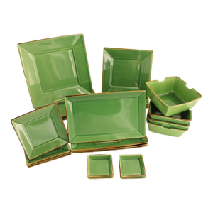 Gorgeous Lot of Pottery Barn Asian Square Green Dinnerware Settings for 4 People - 24 pcs