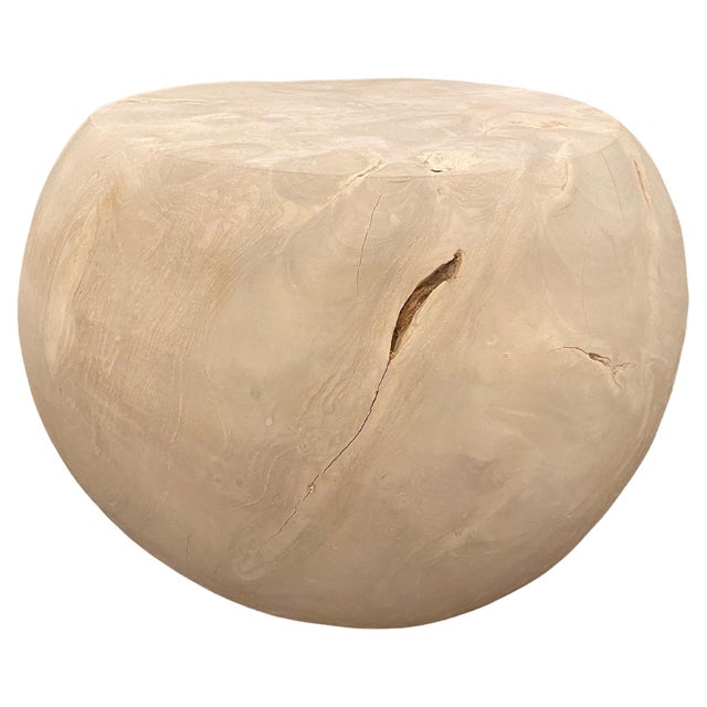 2010s Andrianna Shamaris Bleached Teak Wood Drum Side Table For Sale - Image 5 of 18