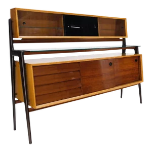 Mid 20th Century Mid-Century Modern Bi Level Long Credenza with Ebonized Legs