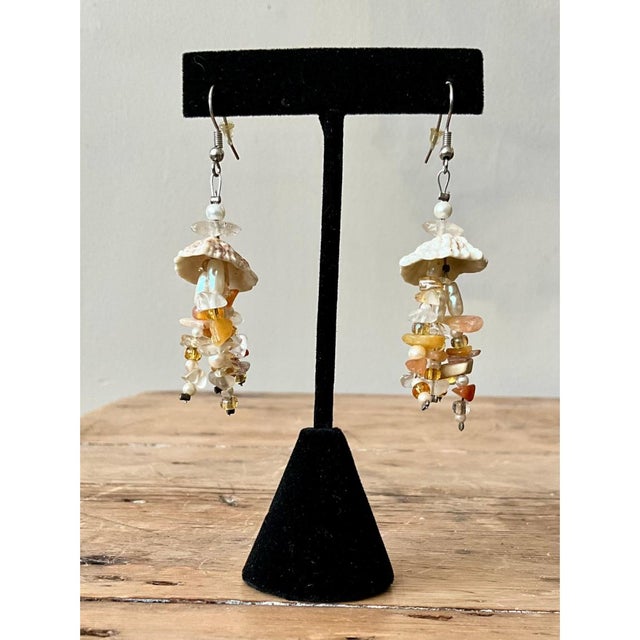 Late 20th Century Vintage Boho Drop Shell Earrings For Sale - Image 5 of 12