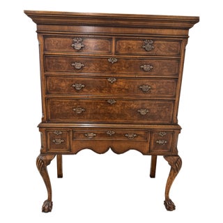 Mid 18th Century Queen Ann Style Burl Walnut High Boy Chest With Ball& Claw Feet For Sale