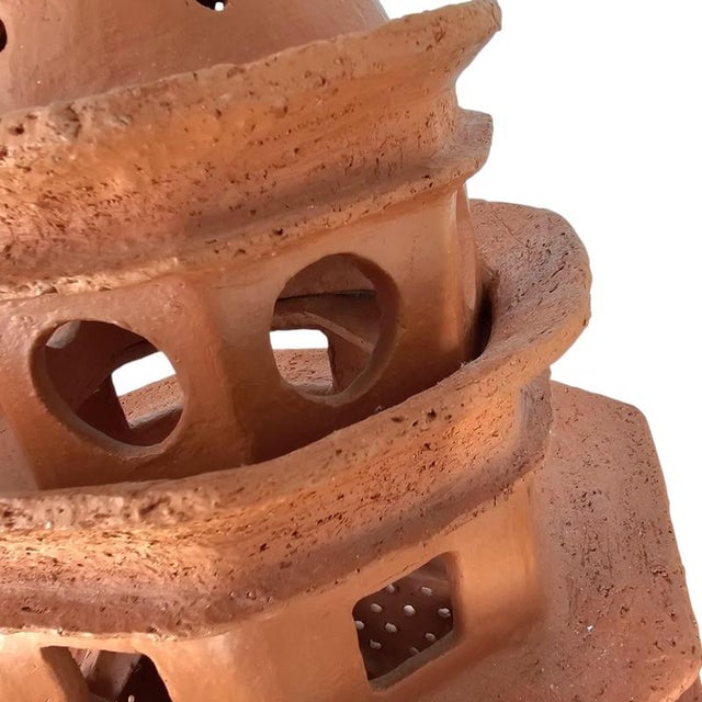 Terracotta Ceramic Pagode Lamp, 1970s For Sale - Image 8 of 10