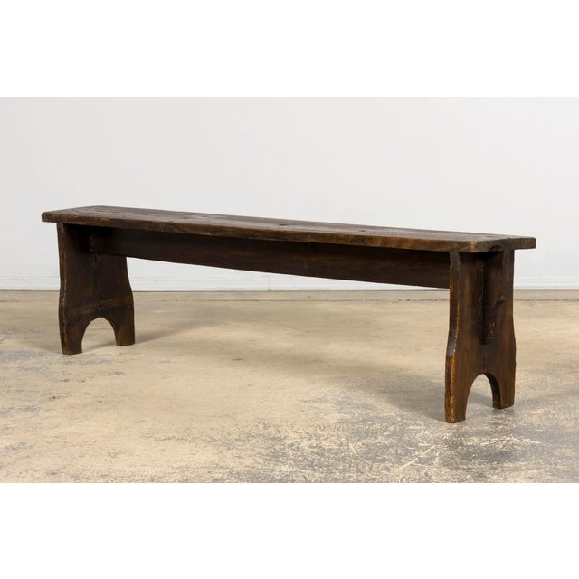 Brown Late 19th Century French Provincial Rustic Pine Farmhouse Bench For Sale - Image 8 of 17