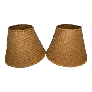 Vintage Mid Century Rattan Weaved Lamp Shade Pair For Sale