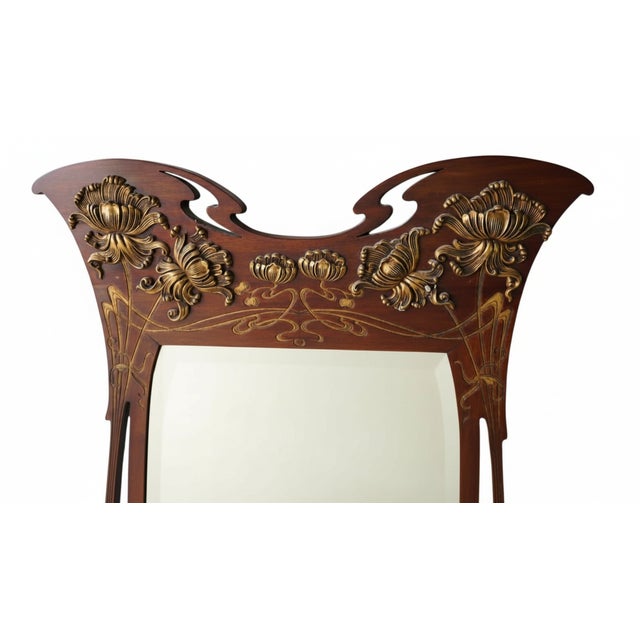 Art Nouveau Nancy School Carved Gilded Mirror with Chrysanthemum Decoration, France, 1900s For Sale - Image 3 of 18