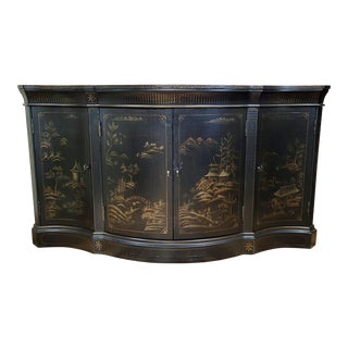 Asian Chinoiserie Style Black Painted Server Console by Ethan Allen For Sale