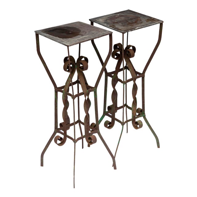 English Vintage Wrought Iron Garden Pedestals, Pair For Sale - Image 3 of 9