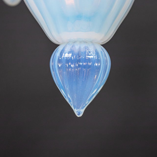 Large Vintage Eight Arm Opaline Murano Glass Chandelier in the Manner of Barovier & Toso For Sale - Image 15 of 18