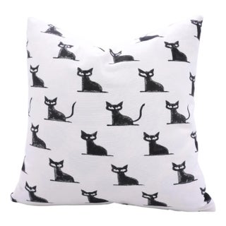 Fabdivine Handmade Block Print Halloween Cushion Cover Spooky Cat Design, Festive Décor Size-18x18 For Sale