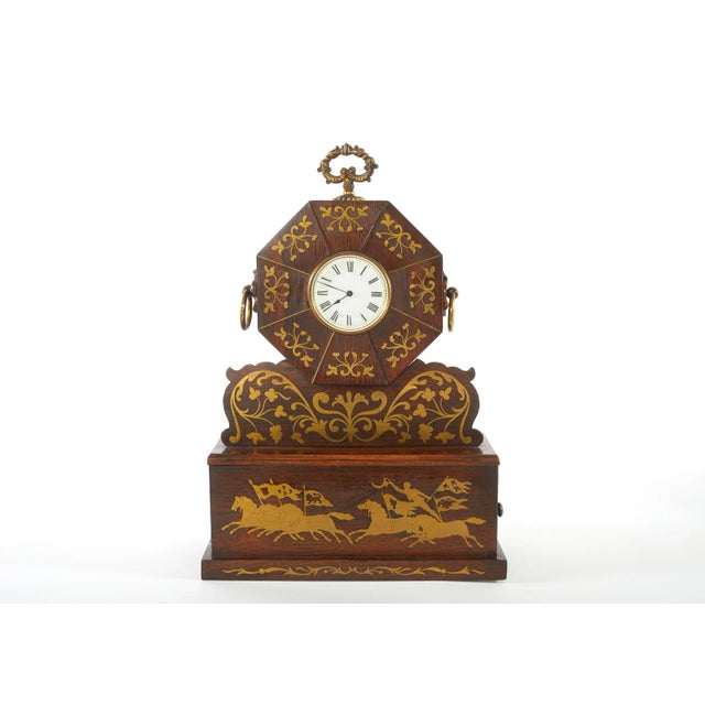 19th Century Mahogany / Brass Inlay Desk Clock For Sale - Image 10 of 11