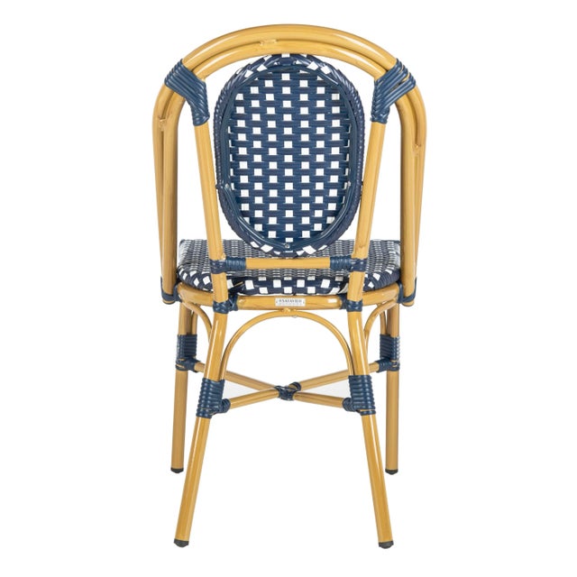 2020s French Stackable Bistro Chair in Navy & White & Brown Frame - a Pair For Sale - Image 5 of 10
