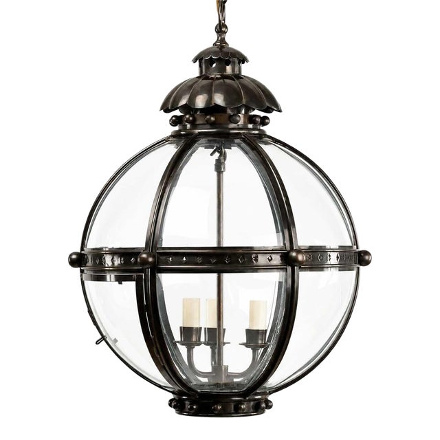 Brass and Bronze Globe Lantern For Sale