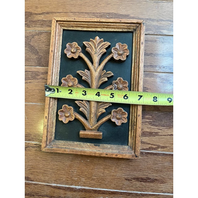 Folk Art Floral Plants Carved Wood Wall Plaques - Set of 3 For Sale - Image 10 of 11