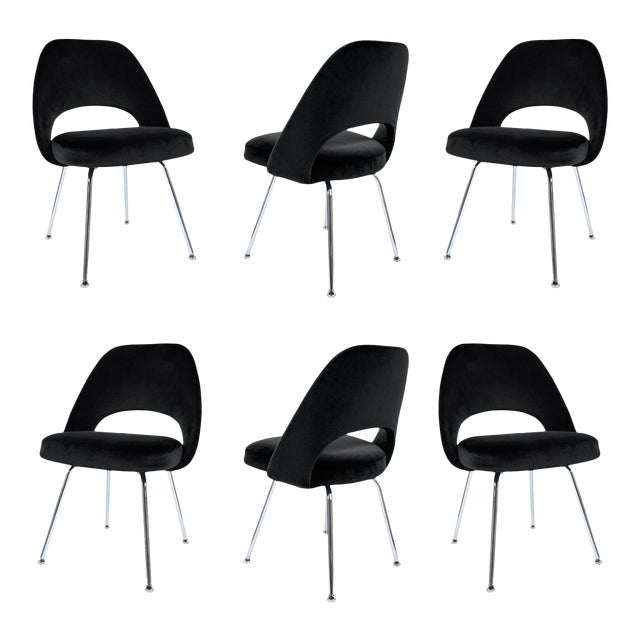 Saarinen Executive Armless Chairs in Noir Velvet - Set of 6 For Sale